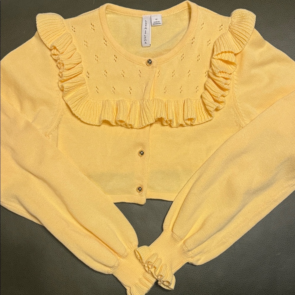 Janie and Jack Yellow Ruffled Cardigan, Size 12
